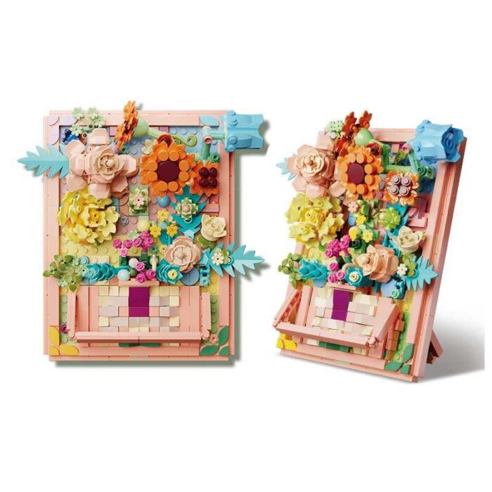 4-in-1 Flower Building Kit – 3D Pink Sunflower Picture Frames & Botanical Collection for Home and Office Decor by babyandjoy.com