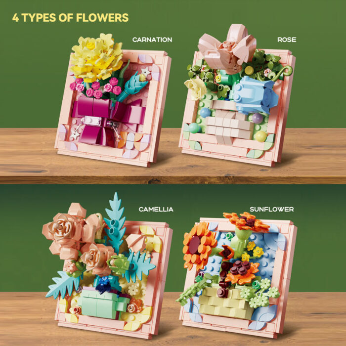 4-in-1 Flower Building Kit – 3D Pink Sunflower Picture Frames & Botanical Collection for Home and Office Decor by babyandjoy.com