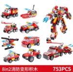 8-in-2 DIY Fire Robot Truck Building Blocks – Construction Engineering Car & Fire Engine Robot Set by babyandjoy.com