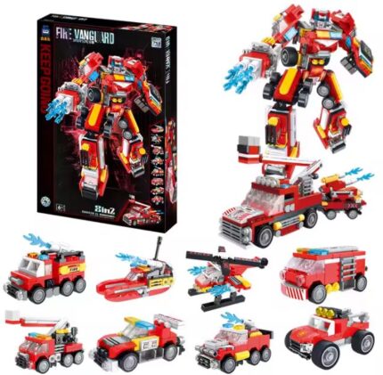 8-in-2 DIY Fire Robot Truck Building Blocks – Construction Engineering Car & Fire Engine Robot Set by babyandjoy.com