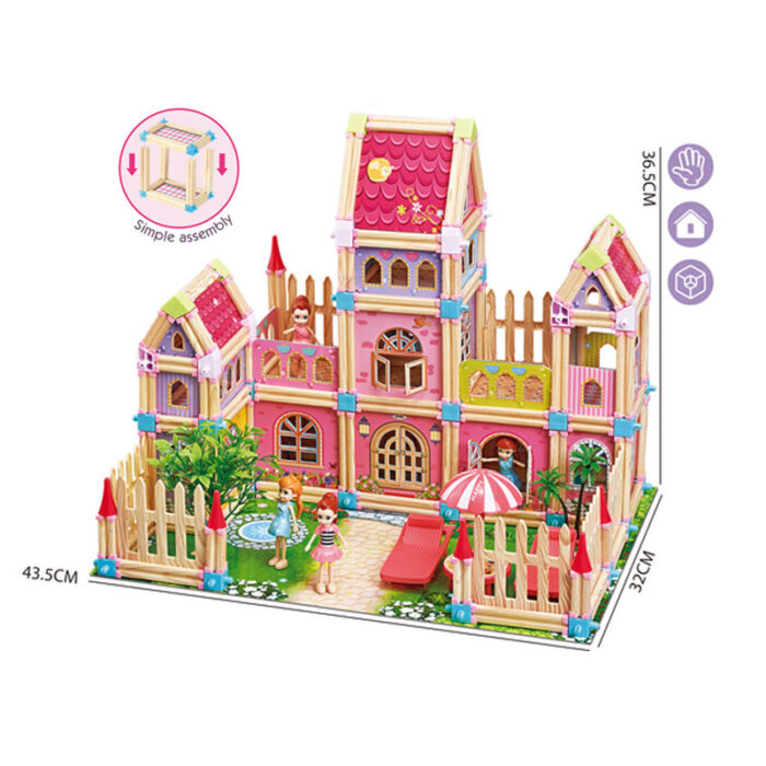 Dollhouse Dream House - 234 Pcs DIY Princess Castle Building Kit with 4 Dolls - Educational Toddler Playhouse Gift 1- babyandjoy.com