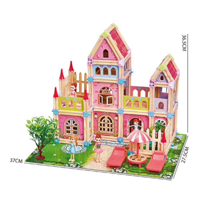 Dollhouse Dream House - 234 Pcs DIY Princess Castle Building Kit with 4 Dolls - Educational Toddler Playhouse Gift 2- babyandjoy.com