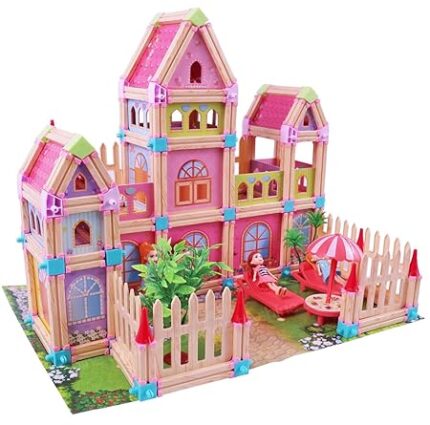 Dollhouse Dream House - 234 Pcs DIY Princess Castle Building Kit with 4 Dolls - Educational Toddler Playhouse Gift 7- babyandjoy.com