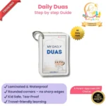 Happy Muslim child learning daily duas with flash cards, emphasizing parent-approved Islamic education.