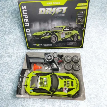 Super GT 4WD Drift RC Car with Interchangeable Wheels & LED Lights – High-Speed Remote Control Racing Car for Kids (Color as per stock))