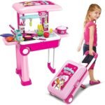 2 in 1 trolley kitchen set toy for kids with cooking accessories