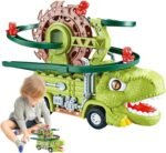 Dinosaur track racing toy with stair slide, lights and music for kids