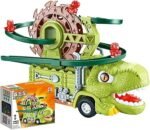 Dinosaur track racing toy with stair slide, lights and music for kids