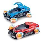 Flying car toy with 360 rotation, bump and go action, LED lights and sound