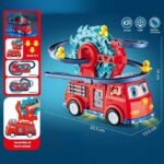 Interactive fire truck toy with duck slide and lights for kids indoor play