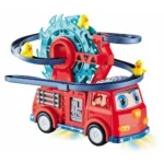 Interactive fire truck toy with duck slide and lights for kids indoor play