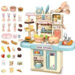 Mini kitchen playset toy 33 pcs with realistic steam and lights for kids