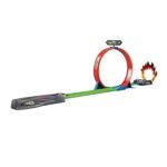 Track racing car toy set with single loop track and launcher for kids