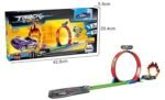 Track racing car toy set with single loop track and launcher for kids