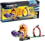 Track racing car toy set with single loop track and launcher for kids